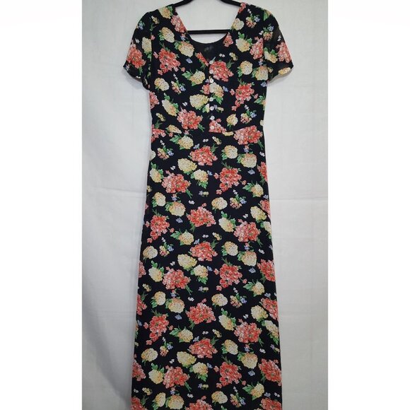 Vintage Laura Ashley floral maxi dress black sz 6 - Picture 2 of 8